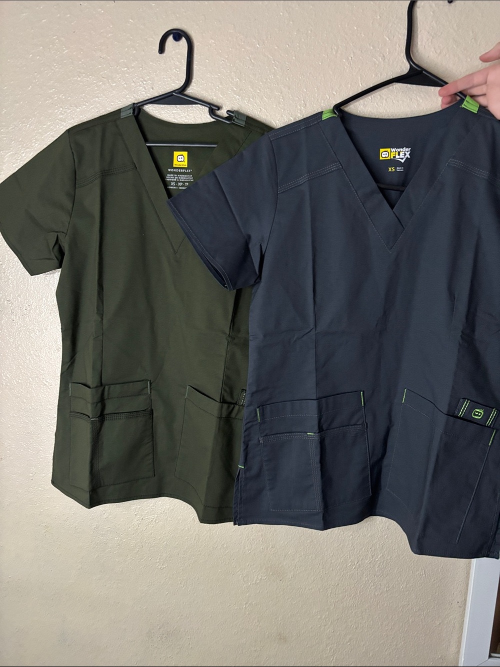 Bundle WonderWink womens Black Scrub Top with Lime Green Accents